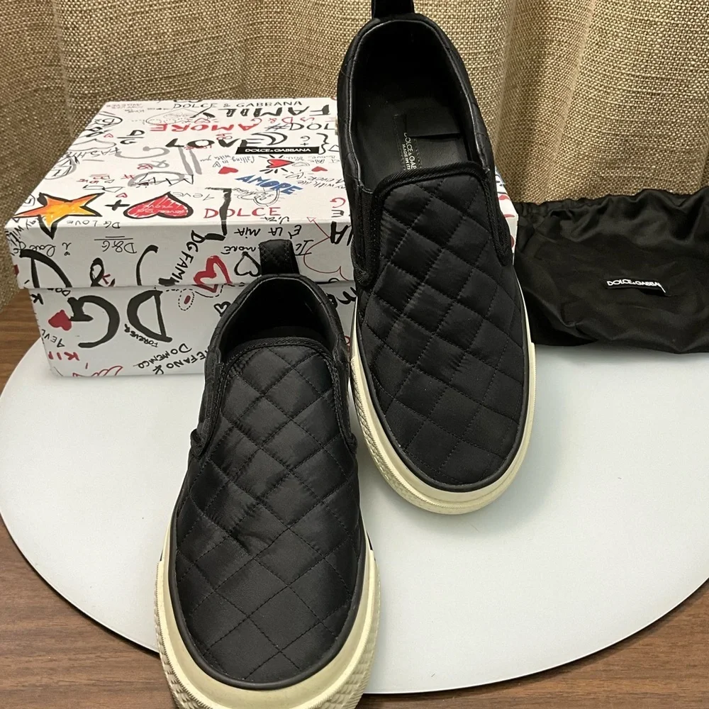 DOLCE & GABBANA Custom 2.Zero Quilted Slip On Black Nyon Sneakers 38 shoes